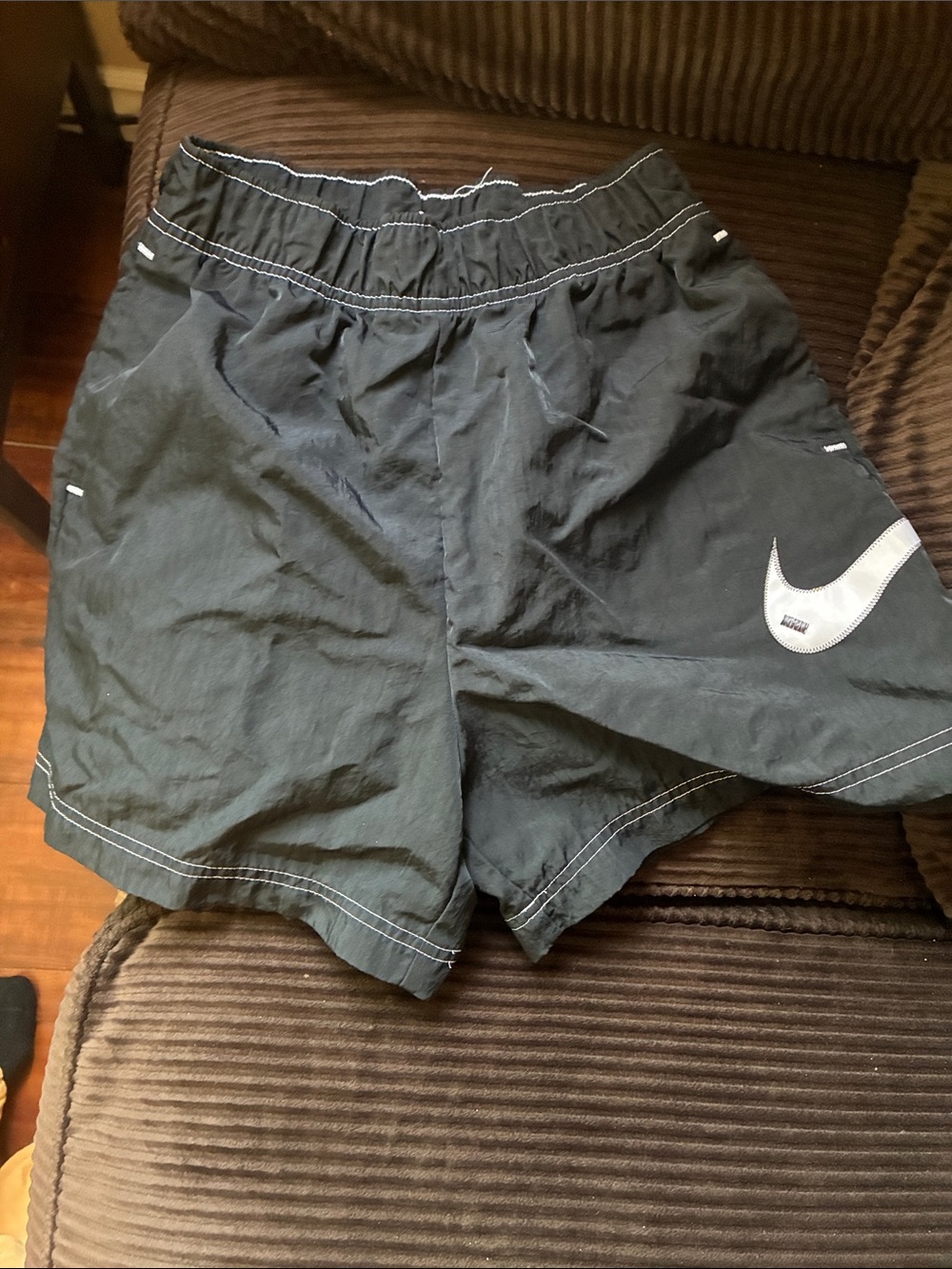 Nike Black Athletic Running Shorts with White Swoosh